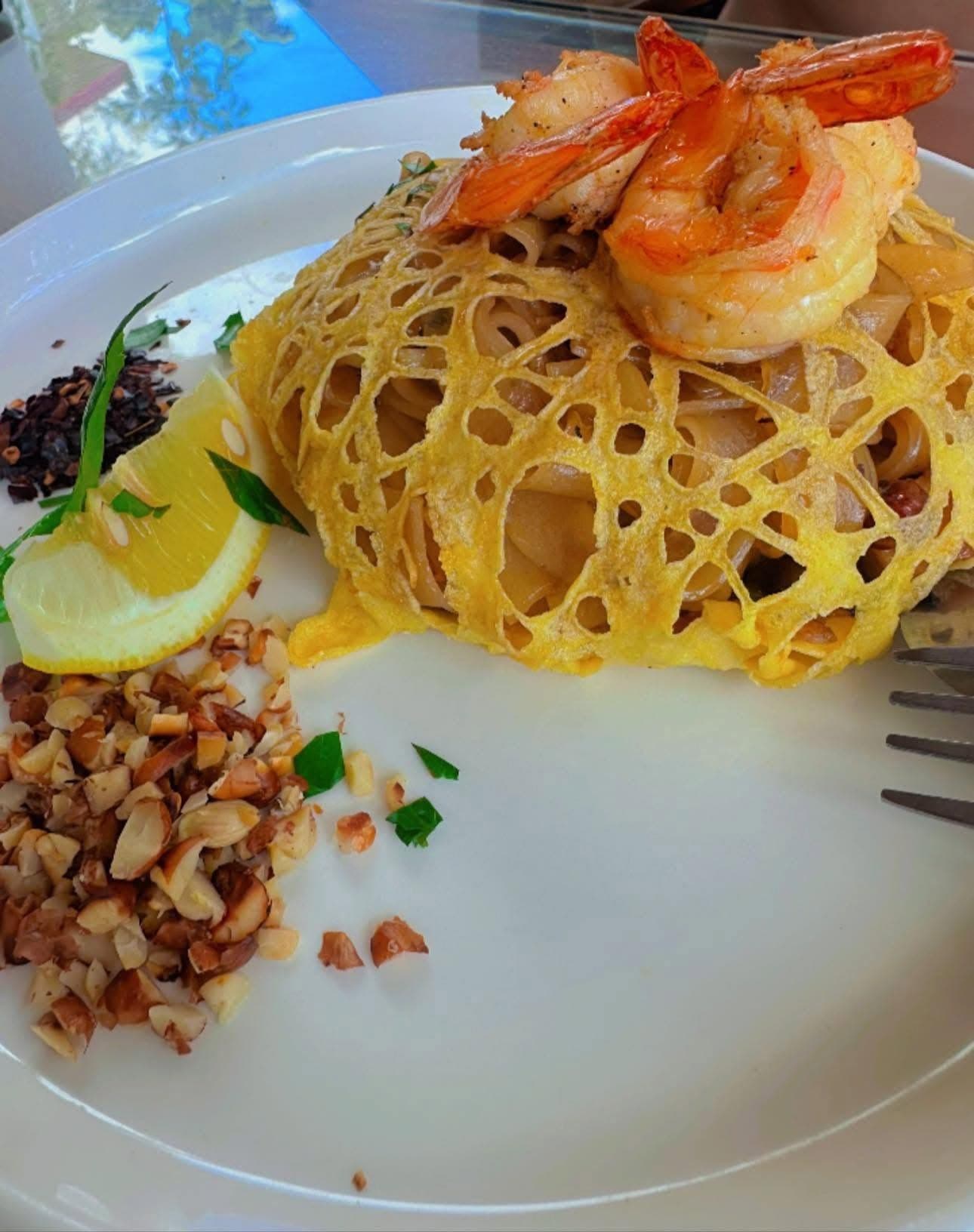 Prawn pasta plated at G Bistro