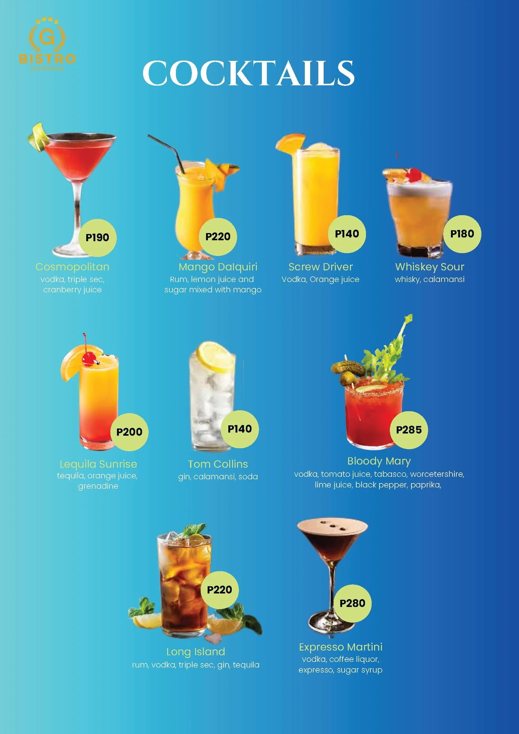 G Bistro menu, page 13