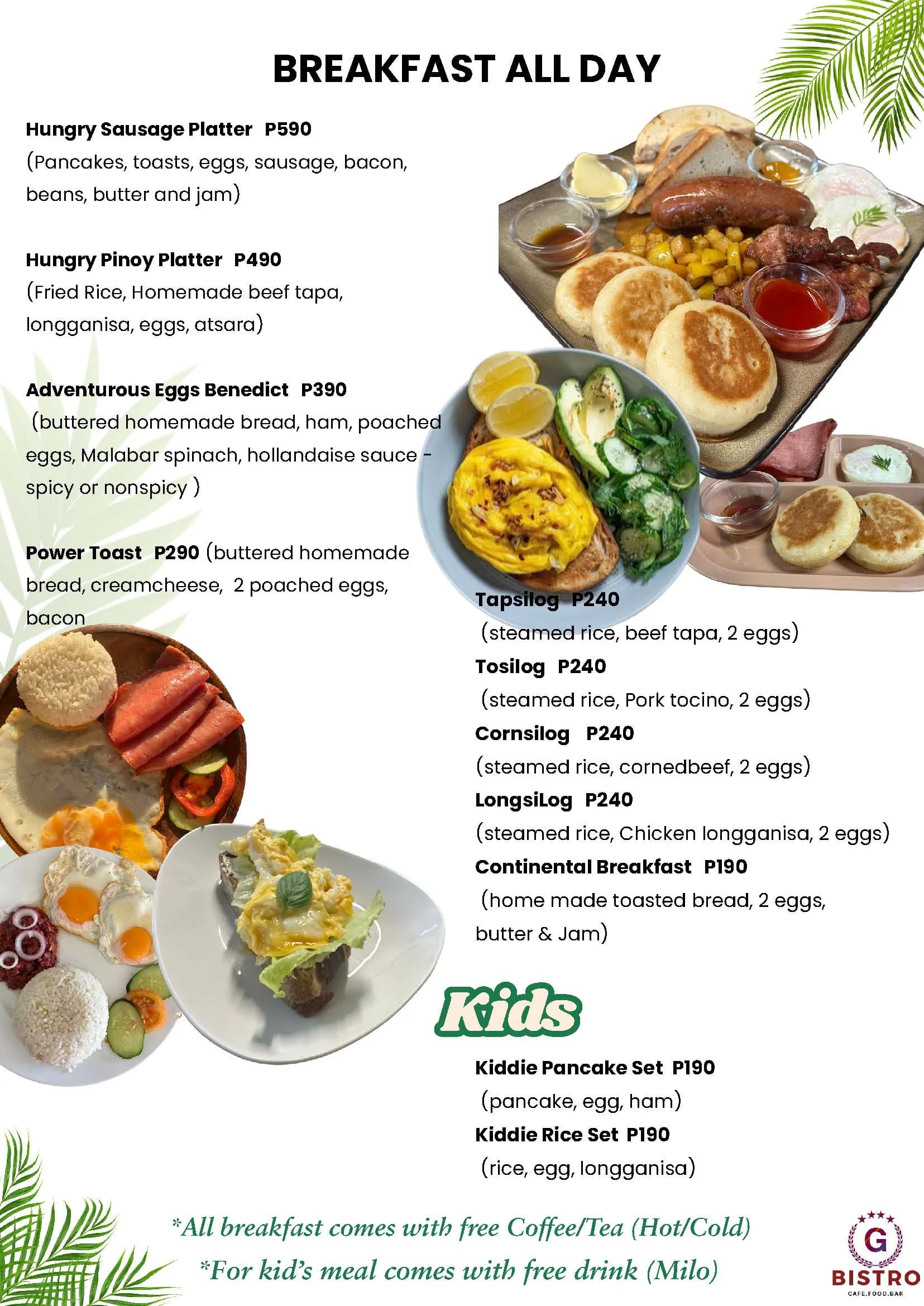 G Bistro menu, page 1