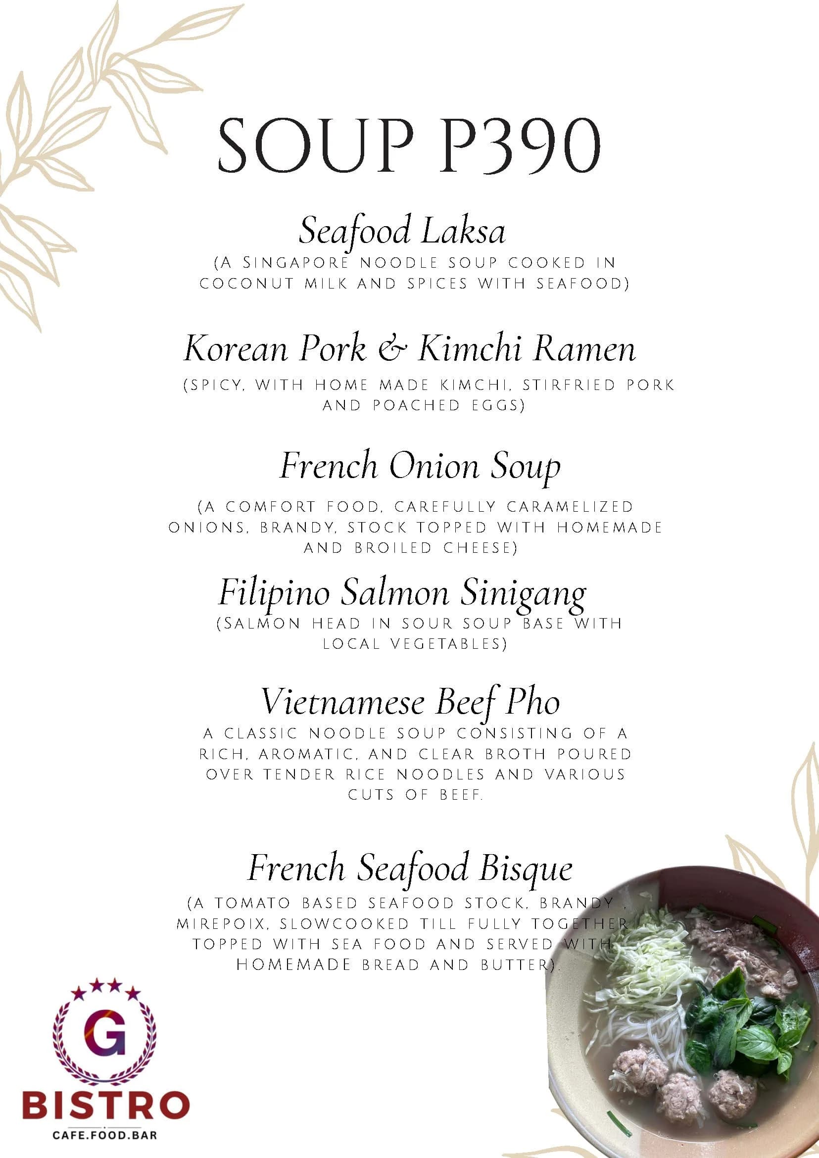 G Bistro menu, page 3