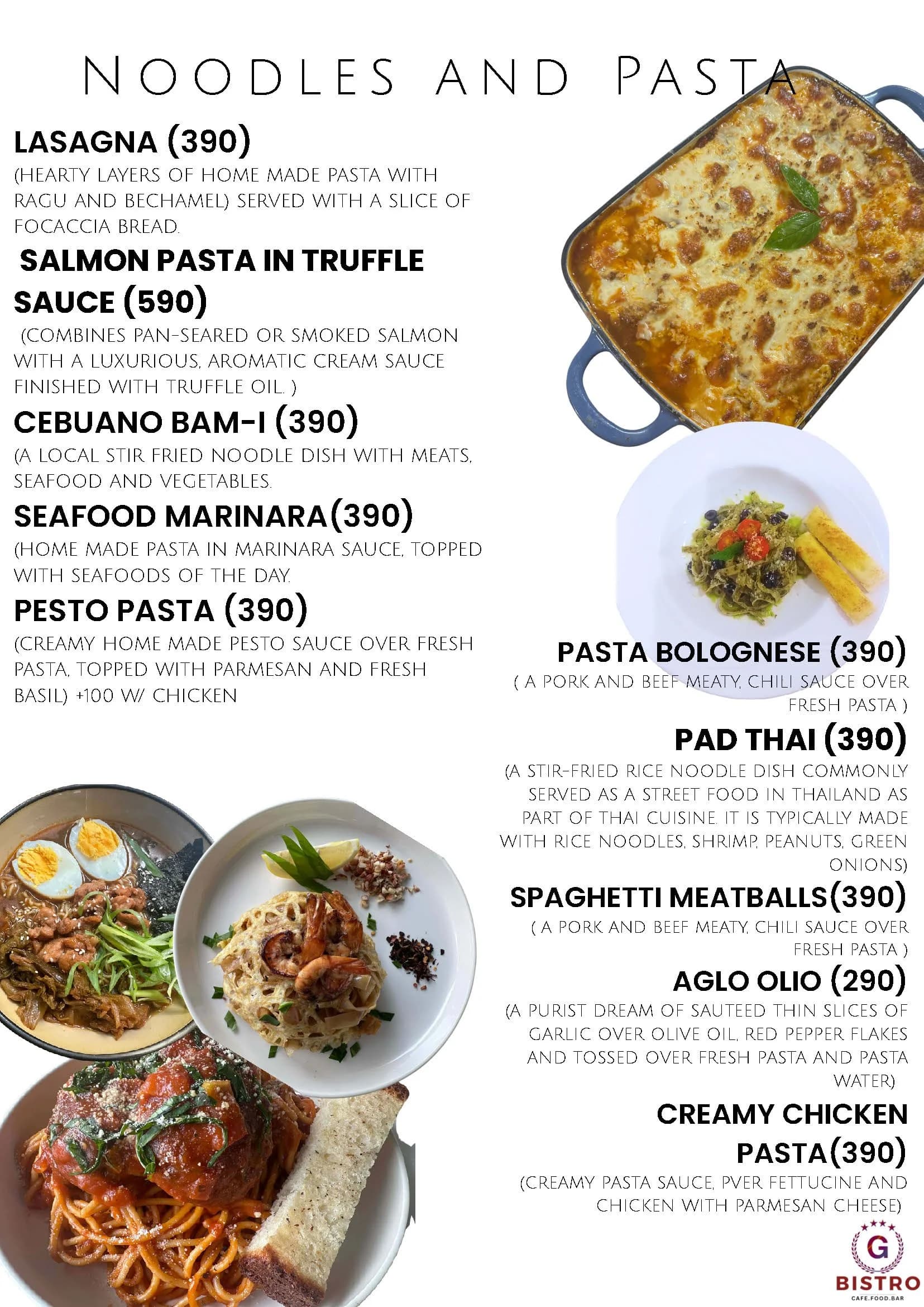 G Bistro menu, page 4