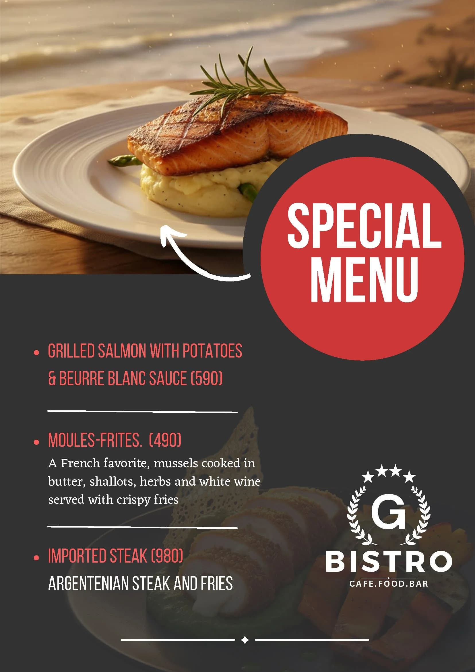 G Bistro menu, page 5