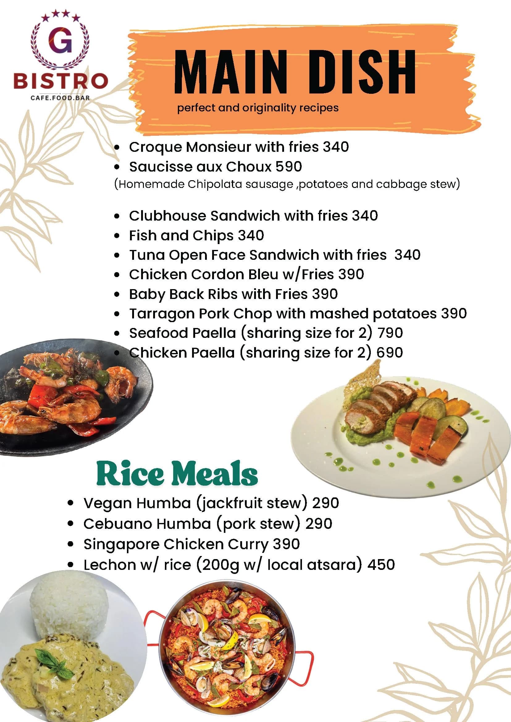 G Bistro menu, page 6