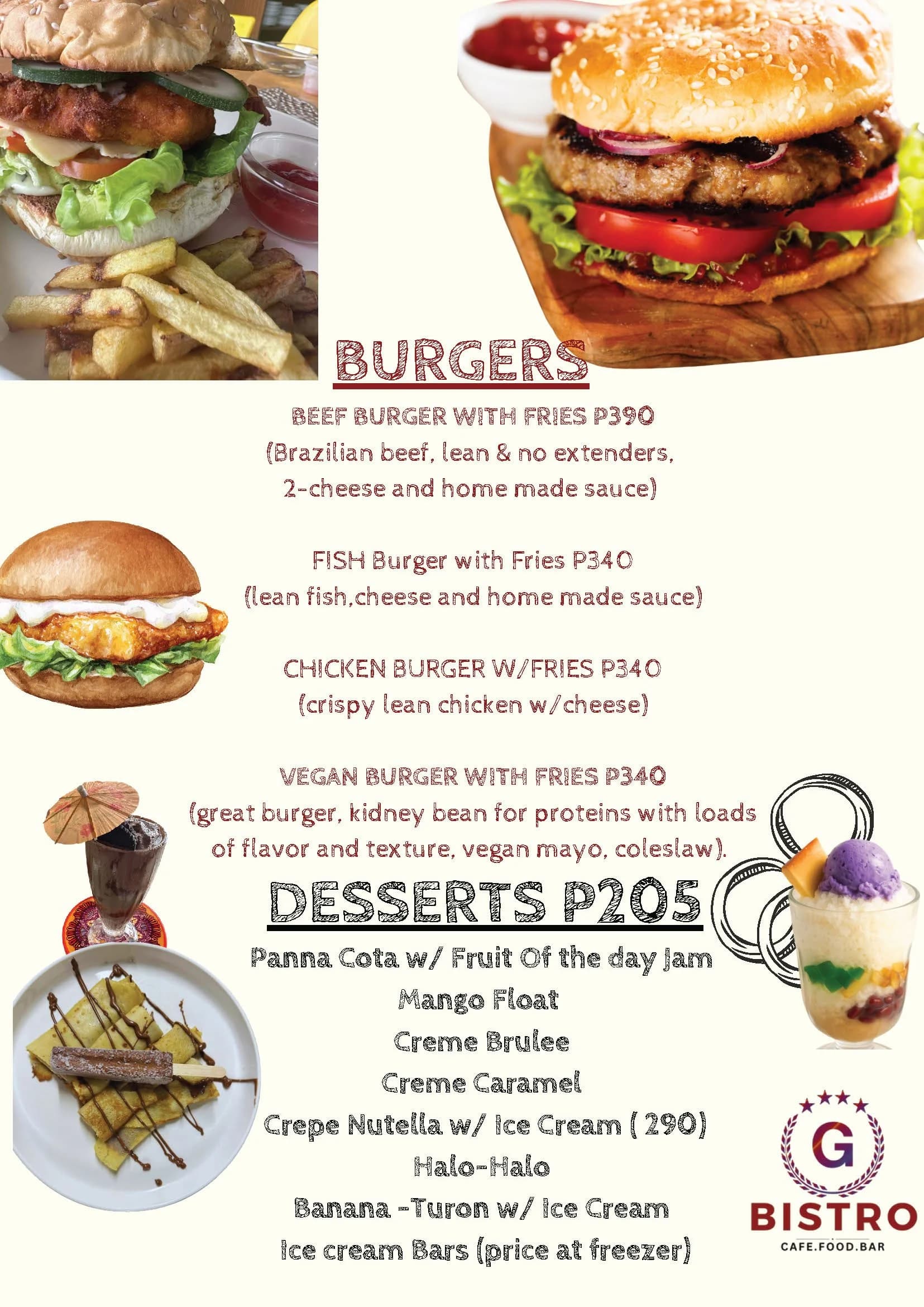G Bistro menu, page 8